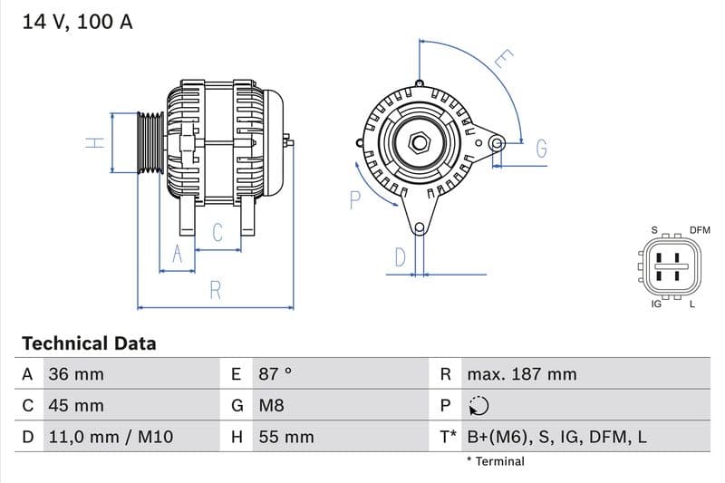 Dynamo (14V, 100A, gereviseerd) past: TOYOTA AVENSIS, AVENSIS VERSO, CAMRY, PREVIA II 2.0/2.4 02.00-11.09