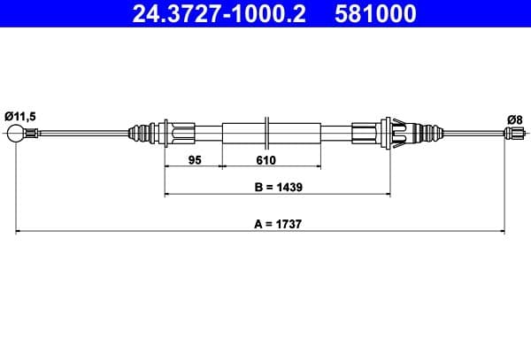 Handremkabel Achter Links/Rechts (1737mm) past: OPEL MOVANO A  RENAULT MASTER II 1.9D-3.0D 12.97-