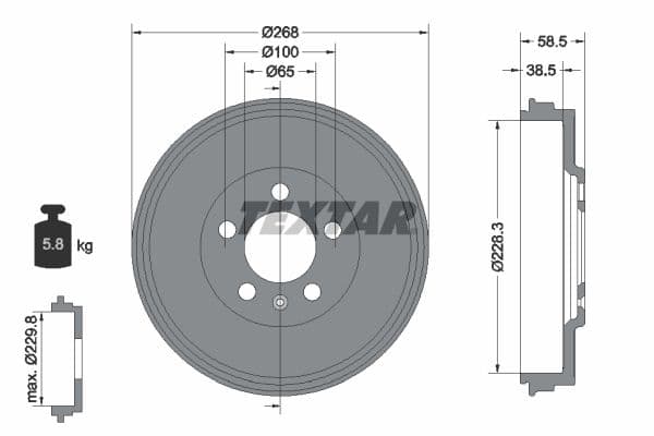 Brake drum Achter past: SEAT TOLEDO IV  SKODA RAPID, ROOMSTER, ROOMSTER PRAKTIK 1.0-1.6D 09.06-03.22