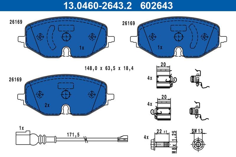 Remblokken set Voor (met remklauw geleidingsbouten), past: AUDI A3, A3 ALLSTREET  CUPRA LEON, LEON SPORTSTOURER  FORD TOURNEO CONNECT V761 NADWOZIE WIELKO, TRANSIT CONNECT V761 1.0-2.0D 07.19-