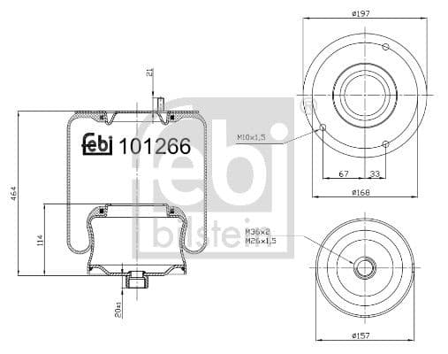 Luchtveringsbalgen Achter (diameter: 157/197mm) past: MERCEDES VARIO (B667, B670, B668), VARIO (B670), VARIO (B670, B668, B667) 09.96-12.11