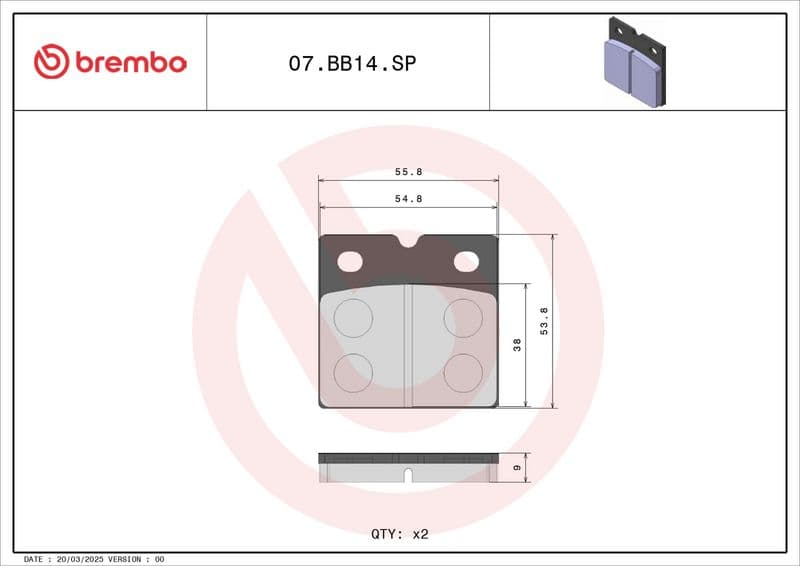 Brake pads Achter, beoogd gebruik: route, materiaal: sinter-SP, 53,4x55,6x9mm past: APRILIA AF1  BENELLI 350, 500, 650, SEI, SPORT, SPORT II, T  BMW K, K1, R  DUCATI DESMO, DESMOSEDICI, GT 125-1200
