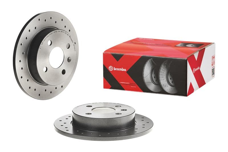 Brake disc, BREMBO Xtra, 1pcs, Drilled, Achter   Links/Rechts, buitendiameter 240 mm, dikte 10 mm, past: CHEVROLET ASTRA, CORSA  OPEL ASTRA G, ASTRA G CLASSIC, ASTRA H 1.2-2.0D 08.94-