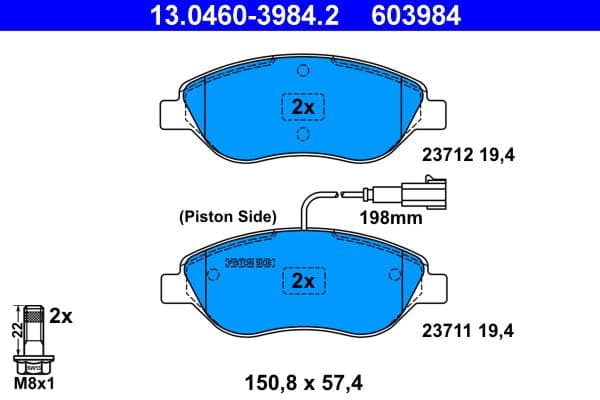 Remblokken set Voor (met remklauw geleidingsbouten), past: ALFA ROMEO 147, 156, MITO  FIAT BRAVO II, STILO  LANCIA DELTA III, LYBRA 1.3D-2.4D 02.97-10.18