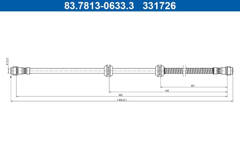 Remleiding/slang flexibel Voor (lengte 632mm, M10x1) past: MERCEDES G (W463) 4.0 03.18-
