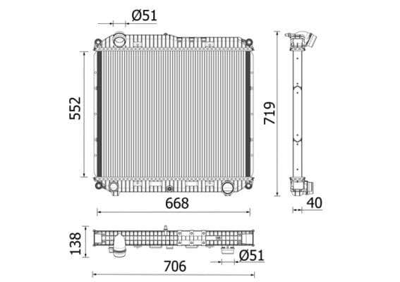 Motorradiator ((en) without frame) EURO 6 past: MERCEDES ATEGO 3 OM934.911/OM934.913/OM936.910 04.13-