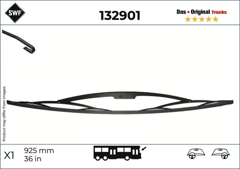 Wisserblad draaibaar Voor (1pcs) Truck 900mm past: MAN HELICON, HOCL, LION´S CITY, NG, NL, NM, NÜ  MERCEDES CITARO (O 530), O 405, OH  SCANIA 4 BUS  NEOPLAN CENTROLINER, TRANSLINER 01.79-