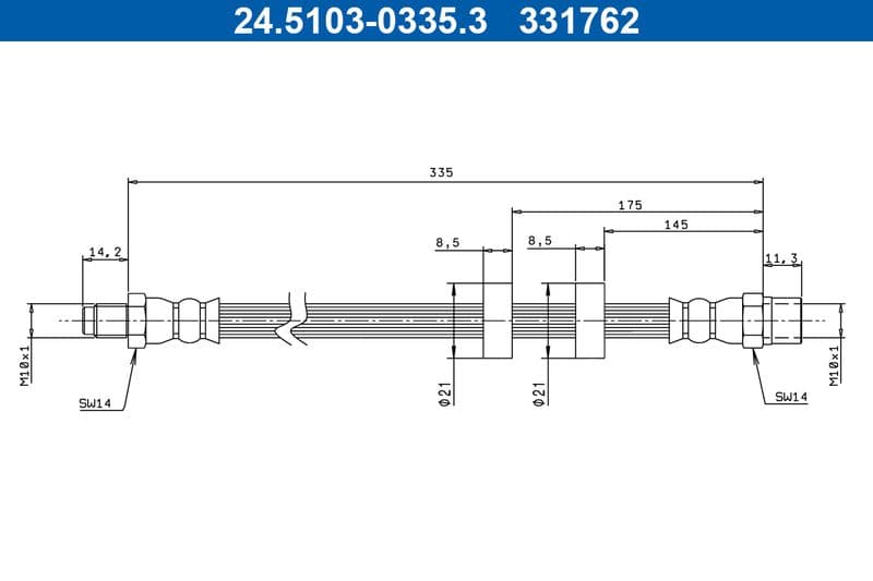 Remleiding/slang flexibel Voor Links/Rechts (lengte 335mm, M10x1/M10x1) past: VOLVO 740, 760, 850, 940, 940 II, 960, 960 II, C70 I, S70, V70 I 2.0-2.9 08.81-10.05