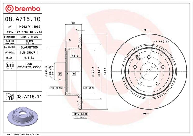 Brake disc Achter Links/Rechts past: NISSAN ALTIMA, JUKE, MAXIMA, MAXIMA / MAXIMA QX V, MAXIMA VI, NT400 CABSTAR, NV200, NV200 / EVALIA, PULSAR, QASHQAI I, SENTRA VI 1.2-Electric 08.01-