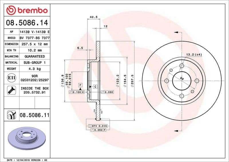 Brake disc Voor Links/Rechts past: ALFA ROMEO 145, 146  FIAT 500, 500 C, BRAVA, BRAVO I, MAREA, PANDA, PUNTO, TEMPRA, TIPO  LANCIA DEDRA, DELTA II, Y, YPSILON  SKODA OCTAVIA II 0.9-2.0D 07.87-