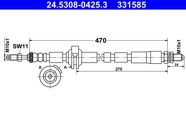 Remleiding/slang flexibel Voor Links (lengte 470mm, M10x1/M10x1) past: FORD KA 1.3 09.96-11.08