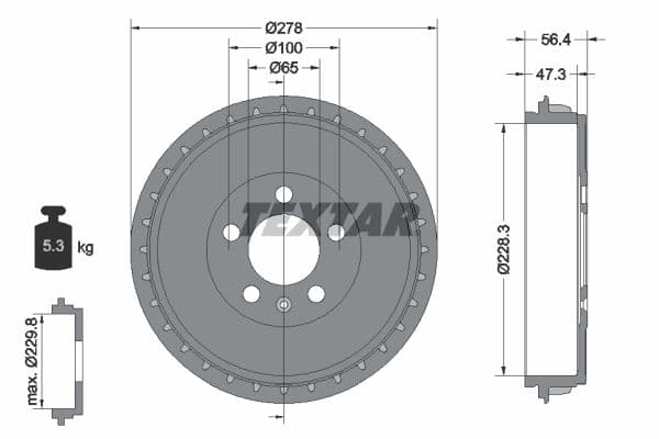 Brake drum Achter past: AUDI A1, A1 ALLSTREET, A1 CITY CARVER  SEAT ARONA, IBIZA V  SKODA FABIA IV, KAMIQ, SCALA  VW POLO VI, TAIGO, T-CROSS 1.0-1.6D 01.17-