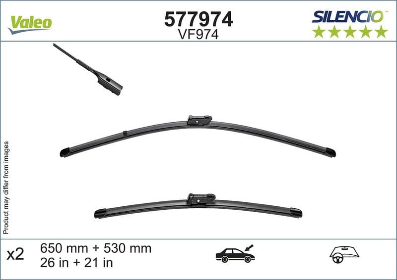 Wisserblad voegloos Voor met spoiler (2pcs) Silencio 650/530mm past: AUDI Q6 E-TRON  LAND ROVER RANGE ROVER EVOQUE  PORSCHE CAYENNE, MACAN  SKODA KODIAQ II  VW ATLAS, TAYRON, TIGUAN 12.16-