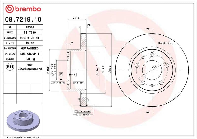 Brake disc Voor Links/Rechts past: IVECO DAILY II, DAILY III 2.3D-3.0D 01.89-07.07