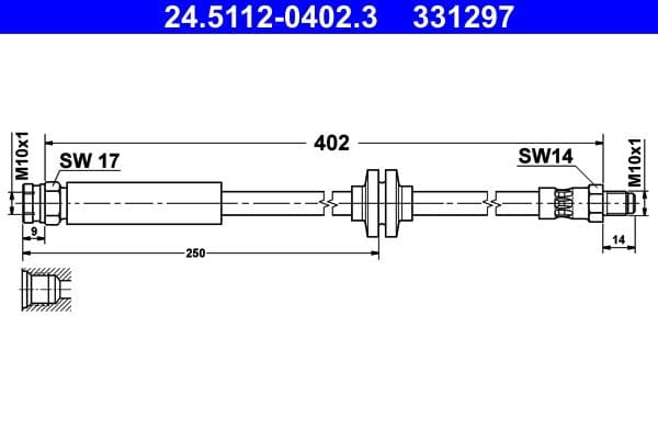 Remleiding/slang flexibel Voor Links/Rechts (lengte 402mm, M10x1/M10x1) past: ALFA ROMEO MITO  CITROEN NEMO  FIAT 500L, FIORINO, GRANDE PUNTO, LINEA, PUNTO, PUNTO EVO, QUBO 0.9-Electric 06.05-