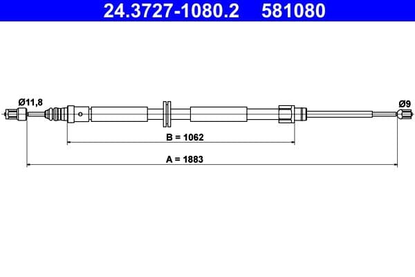 Handremkabel Achter Links/Rechts (1883mm) past: RENAULT MEGANE III 1.2-2.0D 11.08-03.17