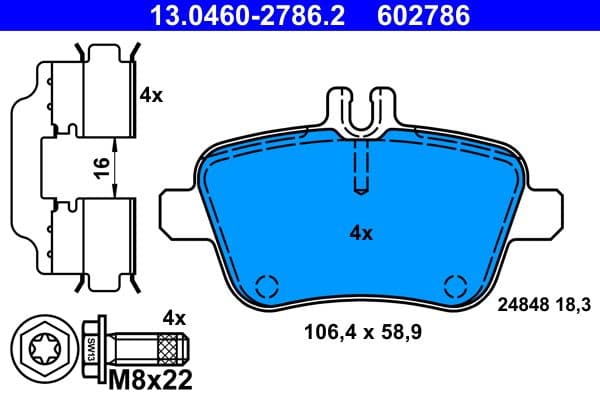 Remblokken set Achter (met extra's  met remklauw geleidingsbouten), past: MERCEDES A (W176), B SPORTS TOURER (W245), B SPORTS TOURER (W246, W242), CLA (C117) 1.5D-Electric 01.10-