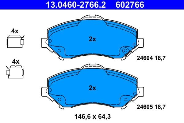 Remblokken set Voor (met extra's), past: CHRYSLER GRAND VOYAGER V, TOWN & COUNTRY, VOYAGER V  DODGE GRAND  FIAT FREEMONT  JEEP CHEROKEE, WRANGLER III 2.0D-4.0 01.06-