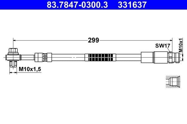 Remleiding/slang flexibel Achter Links/Rechts (lengte 299mm, M10x1  1,5) past: AUDI Q7, Q8  VW TOUAREG 2.0-4.0H 01.15-