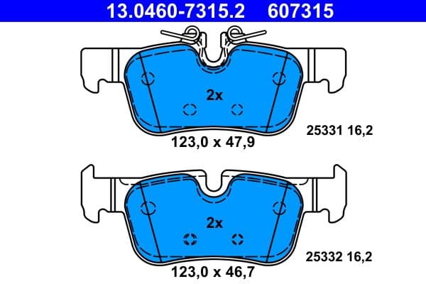 Remblokken set Achter , past: BMW 1 (F40), 2 (F45), 2 GRAN COUPE (F44), 2 GRAN TOURER (F46), 2 GRAN TOURER VAN (F46), I3 (I01), X1 (F48), X2 (F39)  MINI (F55), (F56) 0.65H-Electric 08.13-