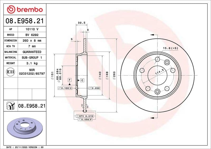 Brake disc Achter Links/Rechts past: RENAULT ZOE Electric 06.12-