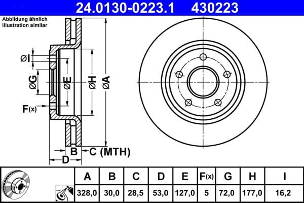 Brake disc voor Links/Rechts (328mmx30mm) past: JEEP COMMANDER, GRAND CHEROKEE II, GRAND CHEROKEE III 10.01-10.11