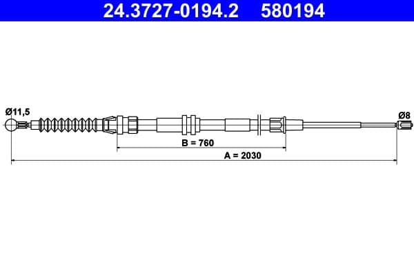 Handremkabel Achter Links/Rechts (2030mm) past: VW CADDY, CADDY III 1.2-2.0D 02.98-05.15