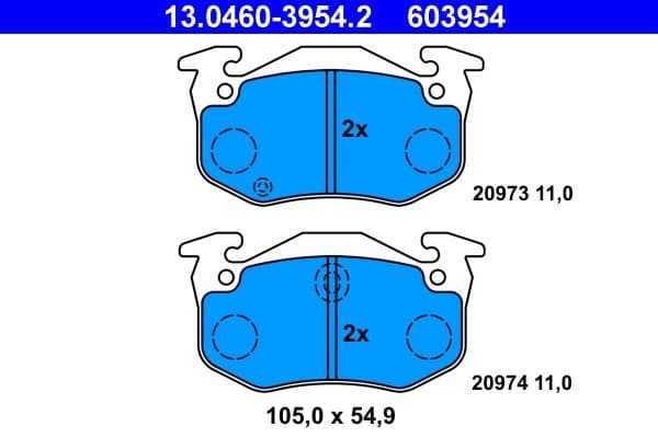 Remblokken set Achter , past: CITROEN ZX  PEUGEOT 106 II, 205 I, 205 II, 306, 309, 309 I, 309 II  RENAULT 11, 9, CLIO I, CLIO II, MEGANE I, MEGANE I CLASSIC 1.2LPG-Electric 02.83-12.08