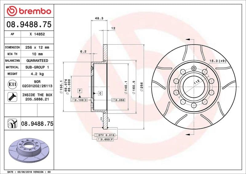 Brake disc Achter Links/Rechts past: AUDI A3  SEAT ALTEA, ALTEA XL, TOLEDO III  SKODA OCTAVIA I, OCTAVIA II, SUPERB II  VW CADDY, CADDY III, GOLF PLUS V, GOLF V, GOLF VI 1.2-3.2 02.98-08.20
