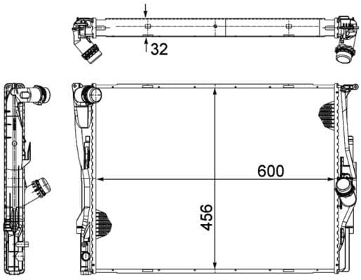 Motorradiator (automatisch) past: BMW 1 (E81), 1 (E82), 1 (E87), 1 (E88), 3 (E90), 3 (E91), 3 (E92), 3 (E93), X1 (E84), Z4 (E89) 1.6-3.0 06.04-06.15