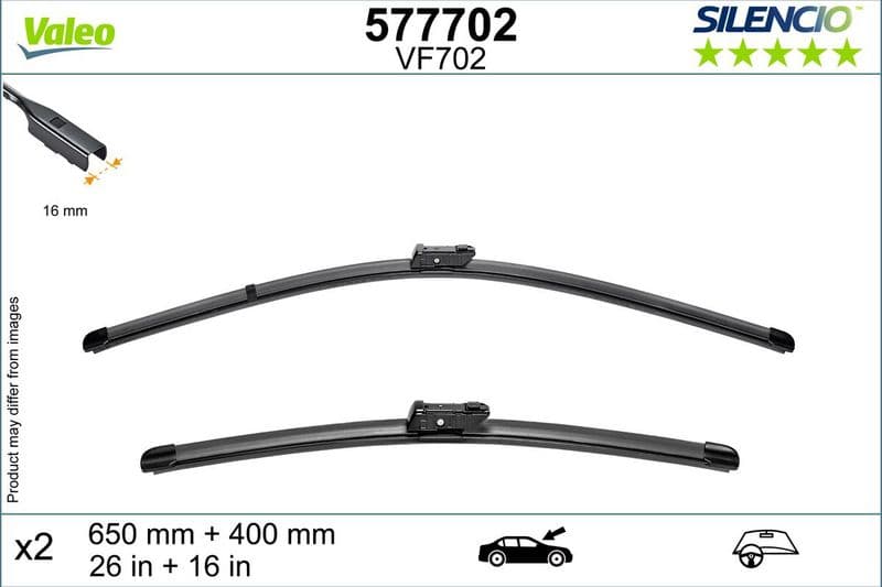 Wisserblad voegloos Voor met spoiler (2pcs) Silencio 650/400mm past: HYUNDAI TUCSON 11.20-
