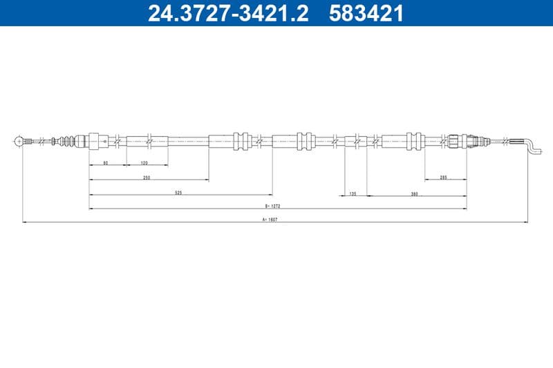 Handremkabel (1607mm/1275mm) past: VW CALIFORNIA T6 CAMPER, MULTIVAN T6, TRANSPORTER T6, TRANSPORTER T6 / CARAVELLE T6 2.0/2.0D/Electric 04.15-08.24