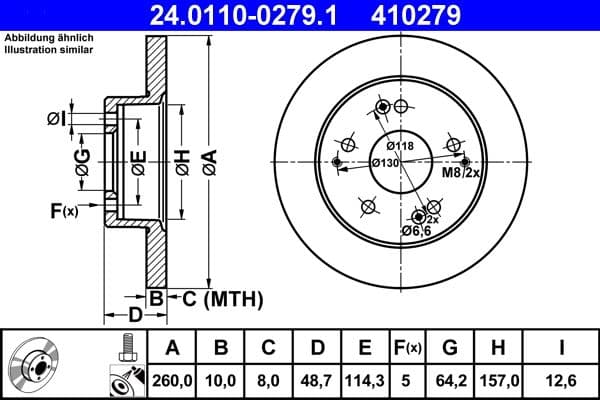 Brake disc Achter Links/Rechts past: HONDA CIVIC VII, INTEGRA 1.3H-2.0 11.00-11.08