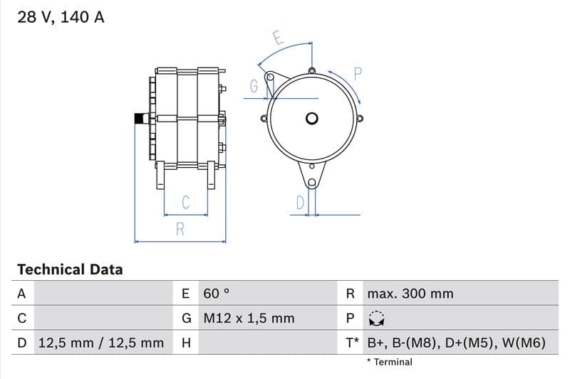 Dynamo (28V, 140A, gereviseerd) past: RVI ARES, ILIADE, TRACER  VOLVO 8700, 9700, 9900, B10, B12 D10A360-THD103KD 01.85-