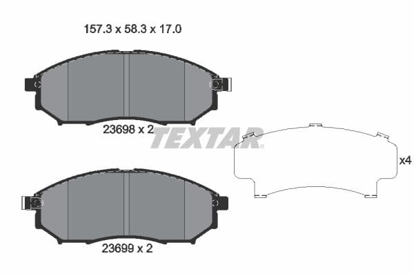 Remblokken set Voor , past: INFINITI EX, FX, G, M, M35, M37, Q45 III, Q60, QX50 I  NISSAN NAVARA, PATHFINDER III, QASHQAI +2 1.6D-4.5 05.98-