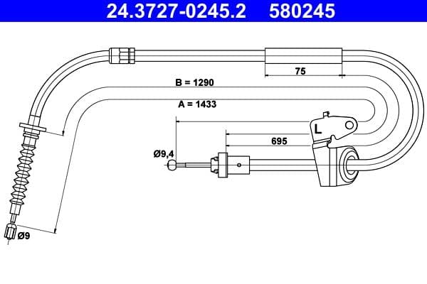 Handremkabel Achter Links (1433mm) past: MINI (R50, R53), (R52) 1.4D/1.6 06.01-07.08