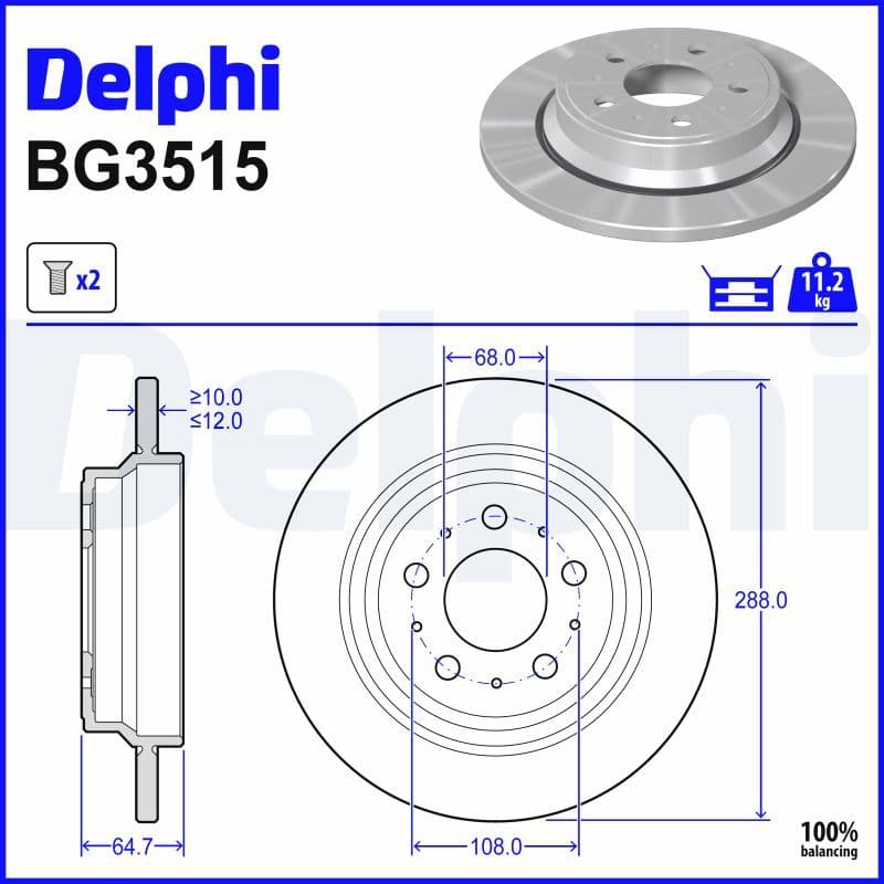 Remschijf set (2 stuks) Achter Links/Rechts past: VOLVO S60 I, S70, S80 I, S80 II, V70 I, V70 II, XC70 I 2.0-3.0 12.95-04.10