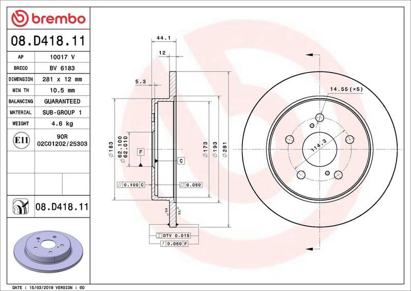 Brake disc Achter Links/Rechts past: HYUNDAI INSTER  LEXUS ES, NX, UX  TOYOTA C-HR, CAMRY, COROLLA CROSS, PRIUS, RAV 4 V, YARIS CROSS 1.2-Electric 07.14-