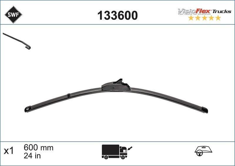 Wisserblad voegloos Voor met spoiler (1pcs) Truck 600mm past: DAF 65, 65 CF, 75, 75 CF, 85, 85 CF, CF, CF 65, CF 75, CF 85 07.92-