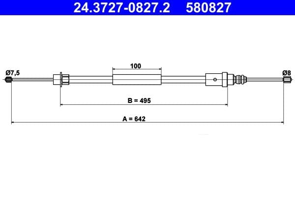 Handremkabel Achter Rechts (642mm) past: PEUGEOT 406 1.8-3.0 11.95-12.04