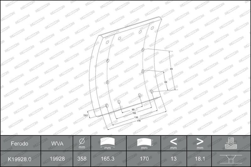 Brake shoe lining (360x170. basis) past: SOLBUS SOLCITY 01.09-