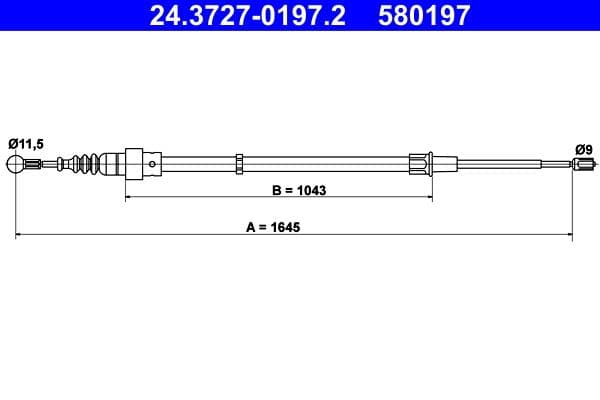 Handremkabel Achter Links/Rechts (1645mm) past: SEAT IBIZA III  SKODA FABIA I, FABIA I PRAKTIK, FABIA II, FABIA II PRAKTIK  VW POLO, POLO IV 1.0-2.0 12.95-