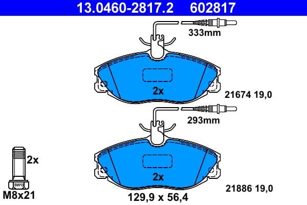 Remblokken set Voor (met remklauw geleidingsbouten), past: CITROEN XSARA, ZX  PEUGEOT 306, 406, 607 1.9D-3.0 05.93-02.06