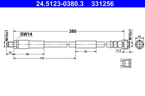 Remleiding/slang flexibel Voor Links/Rechts (lengte 380mm, M10x1/M10x1) past: MERCEDES CLS (C219), E T-MODEL (S211), E (VF211), E (W211), S (W220, V220) 1.8-6.3 10.98-12.10