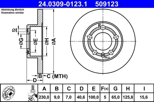Brake disc, 1pcs, ATE PowerDisc, vol, Cut, Achter   Links/Rechts, buitendiameter 230 mm, dikte 9 mm, past: AUDI A1, A2, A3, TT  SEAT CORDOBA, IBIZA III, IBIZA IV, IBIZA IV SC 1.0-2.8 12.95-