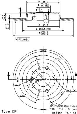 Brake disc Achter Links/Rechts past: CADILLAC BLS  OPEL SIGNUM, VECTRA C, VECTRA C GTS  SAAB 9-3, 9-3X 1.6-3.2 04.02-