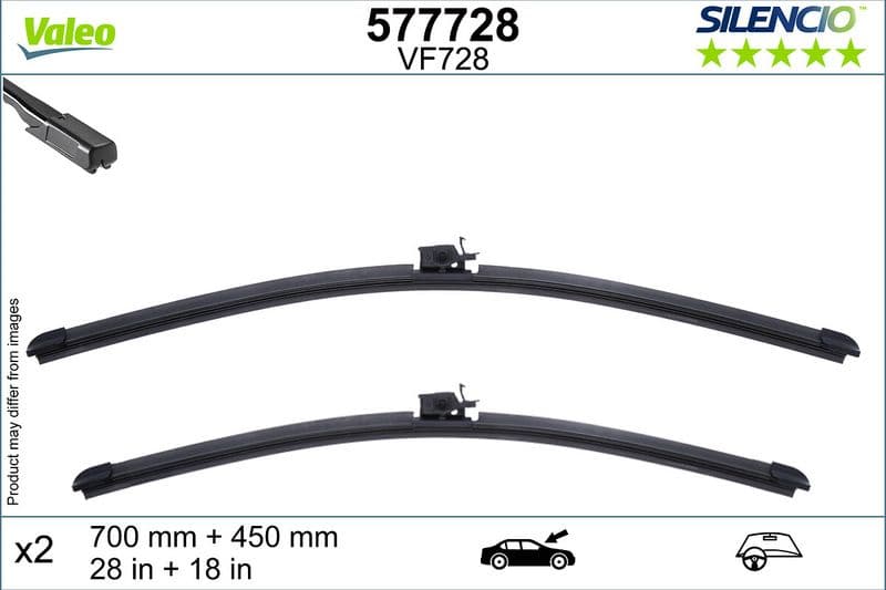 Wisserblad voegloos Voor met spoiler (2pcs) Silencio 700/450mm past: MERCEDES EQV (W447), MARCO POLO CAMPER (W447), V (W447), VITO MIXTO (DOUBLE CABIN), VITO TOURER (W447), VITO (W447) 03.14-