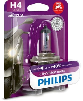 Gloeilamp (blisterverpakking 1pcs) H4 12V 60/55W P43T-38 tot 40% meer helderheid  voor motorfietsen CityVision Moto