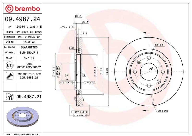 Brake disc Voor Links/Rechts past: CITROEN BERLINGO, BX, C3 II, XANTIA, XSARA, XSARA PICASSO, ZX  PEUGEOT 206, 305 II, 306, 405 I, 405 II, PARTNER, PARTNER ORIGIN 1.1-Electric 10.82-09.16