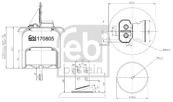 Luchtveringsbalgen Achter (diameter: 190/285mm) past: IVECO EUROSTAR, EUROTECH MH, EUROTECH MP, EUROTECH MT, STRALIS I, STRALIS II 01.92-